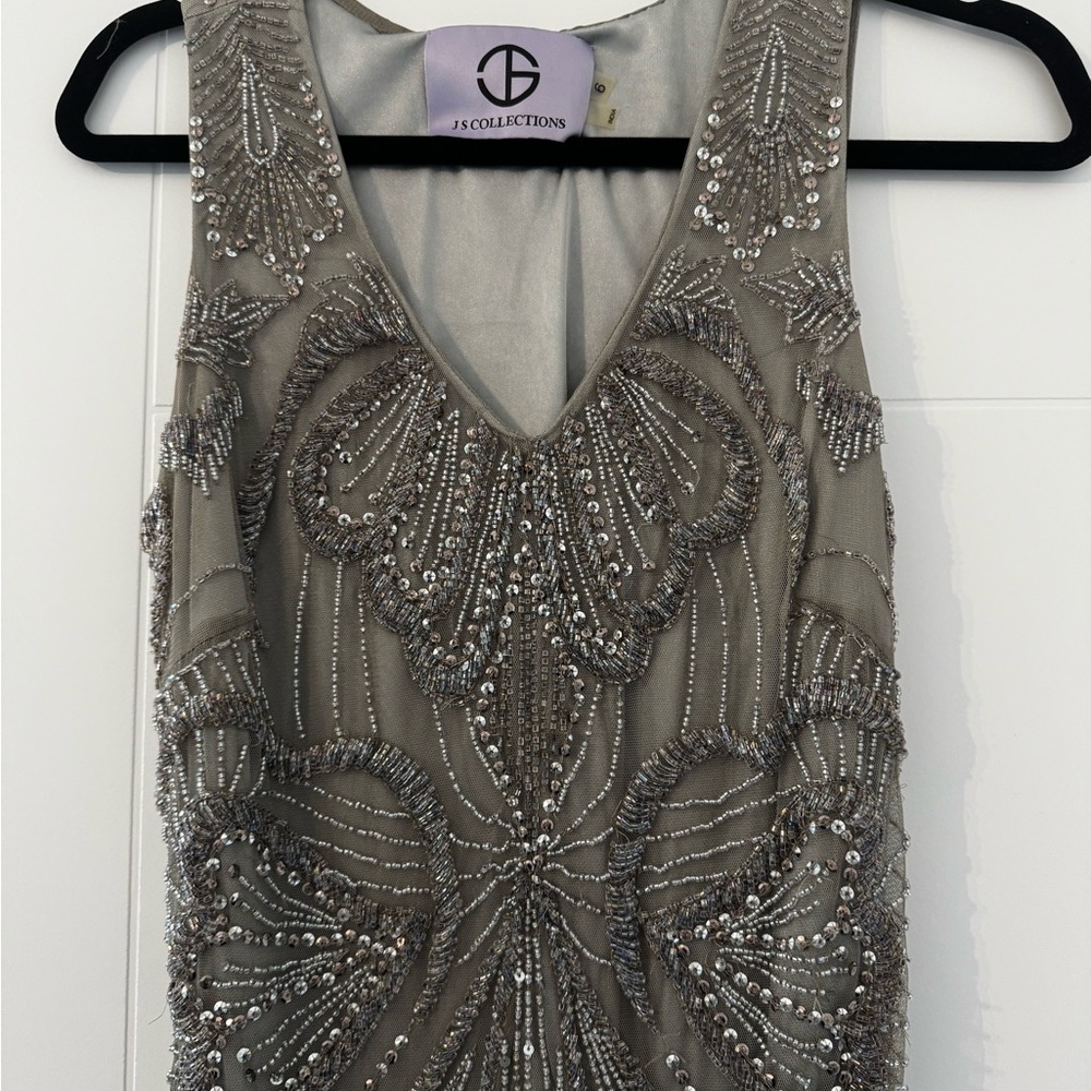 JS Collections Beaded Silver Mini Dress